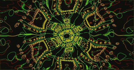 Bright abstract pattern in green and yellow on a dark background