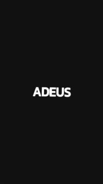 Loop animation with repeated Portuguese word &ldquo;ADEUS&rdquo; forming dynamic circular typography with rotating zoom transitions and central blank circle.