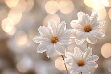 Delicate white daisies bathed in soft golden light