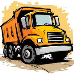 Illustration of an orange dump truck, ready for construction work