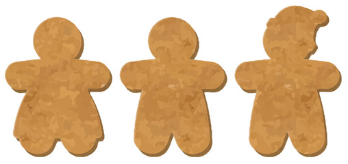 Vector illustration of gingerbread man cookie. Christmas biscuit front and back view with icing decoration on white background.