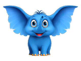 Obraz premium Cute cartoon elephant with big ears and large eyes stands on black background