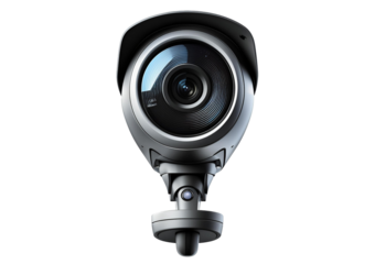 3D direct front view of security camera, Isolated on transparent or white background