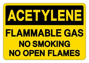 Acetylene Flammable Gas No Smoking No Open Flames Symbol Sign ,Vector Illustration, Isolate On White Background Label. EPS10