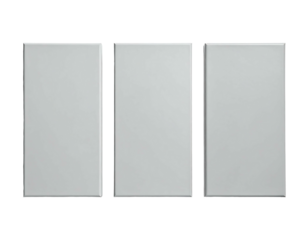 Three light gray rectangular panels, side-by-side