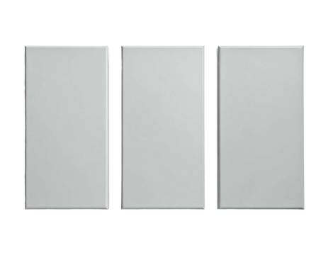 Three light gray rectangular panels, side-by-side