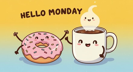 Cute donut and coffee for monday morning