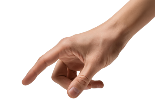 a hand wants to touch something Isolated on transparent or white Background, top view, close up - Powered by Adobe