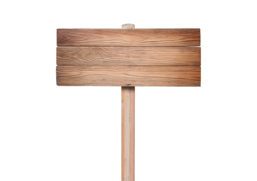 A light wooden sign on a long wooden pole, Isolated on transparent or white background