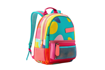 Modern backpack with bright pastel shapes
