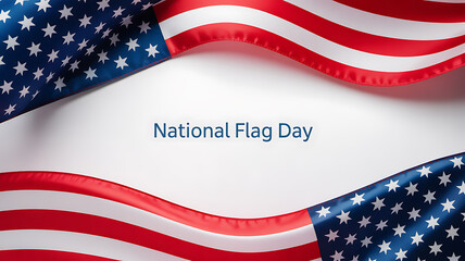 Fototapeta premium American flag waving with text 'National Flag Day' on a white background