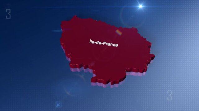 &Icirc;le-de-France state map of France in 3D animation
