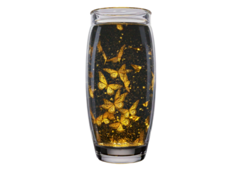 Butterfly flying in a glass bottle isolated on transparent or white background