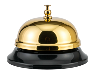 Polished gold service bell on black base