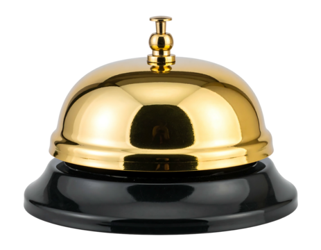 Polished gold service bell on black base