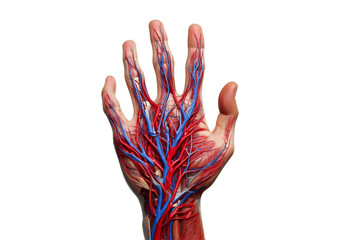 Human Hand Anatomy- Veins and Arteries Detailed isolated on transparent or white background