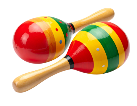 Colorful maracas, wooden handles, vibrant paint
