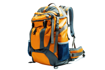 Orange and navy mountain trekking backpack
