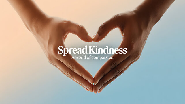 Hands forming a heart shape with text 'Spread Kindness' against a soft gradient background