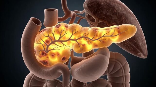 Ill Pancreas Graphic Displaying Damage In Abdominal Cavity