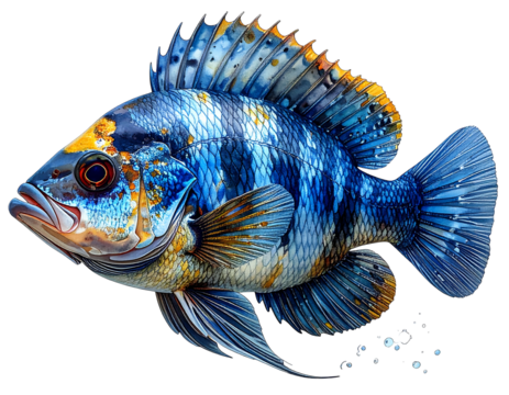 Vibrant, detailed illustration of a colorful fish with intricate patterns