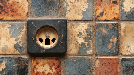 Worn electrical outlet on patterned tile