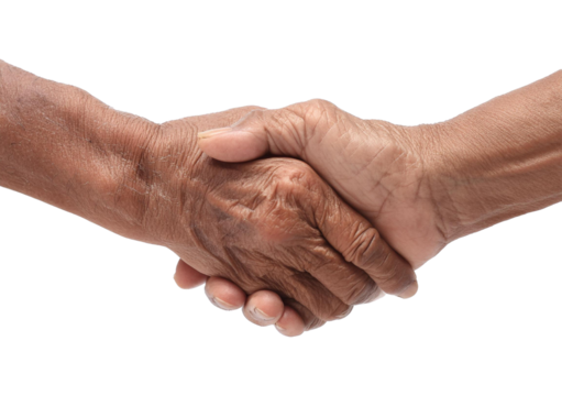 old person Handshake isolated on transparent or white Background
