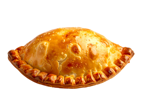 Baked savory pastry, golden brown, crimped edges