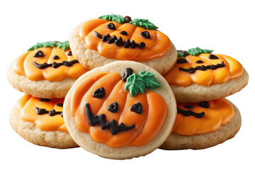 Pumpkin cookie icing jack o lantern orange smile dessert sugar baked holiday autumn. Pumpkin cookie icing jack o lantern orange smile dessert sugar baked holiday autumn transparency background