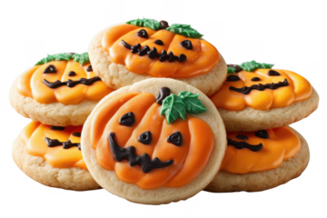 Pumpkin cookie icing jack o lantern orange smile dessert sugar baked holiday autumn. Pumpkin cookie icing jack o lantern orange smile dessert sugar baked holiday autumn transparency background