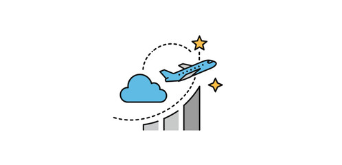 Fototapeta premium Business growth with airplane soaring above rising bar graph towards success depicting aspirations and development in global business success