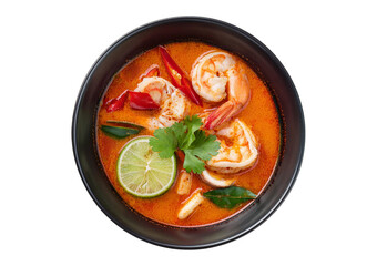 Tom Yum Kung in a beautiful bowl on transparent or white background