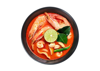 Tom Yum Kung in a beautiful bowl on transparent or white background