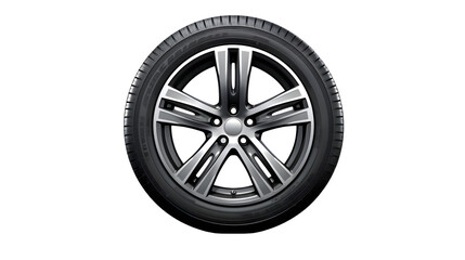 Fototapeta premium Close up of a car tire with a silver rim on a transparent background