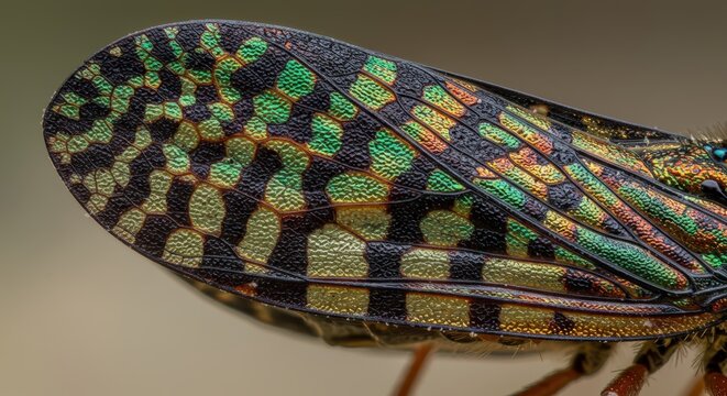 Detailed view of colorful insect wing