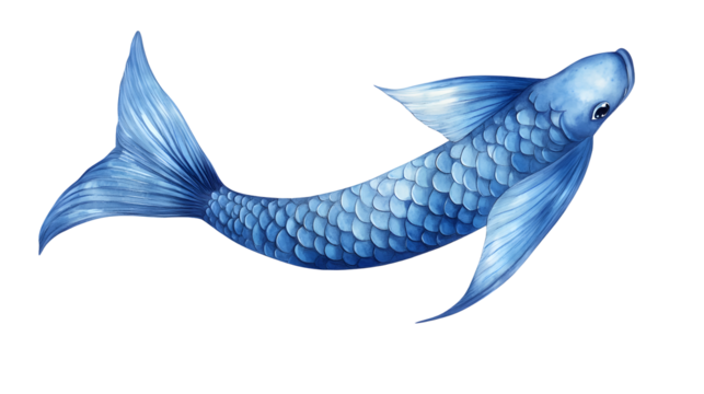 Illustration of a blue fish with scales on a transparent background - Powered by Adobe