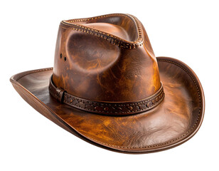 Brown leather cowboy hat, detailed stitching