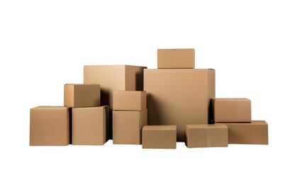Obraz premium Stack of assorted cardboard boxes on a transparent background