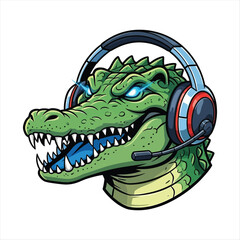 Obraz premium Gamer Alligator A Fun Cartoon Illustration for Gaming Enthusiasts, Streaming, and More