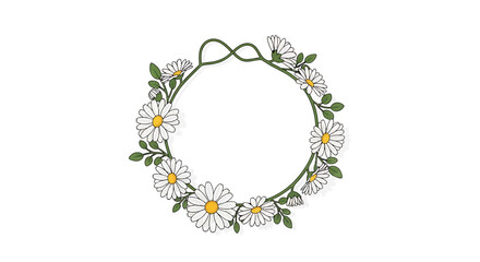 Fototapeta premium Delicate Daisy Flower Crown Circle Border Illustration on White Background