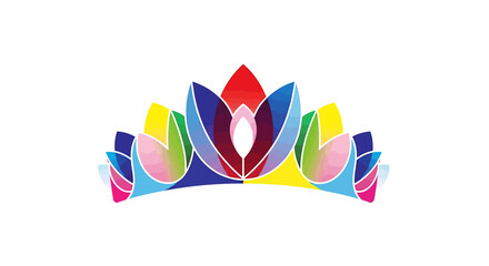 Colorful abstract crown or tiara logo design with lotus flower elements and vibrant rainbow hues