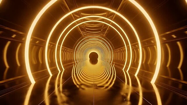 Golden Rings Tunnel Abstract Background Animation.