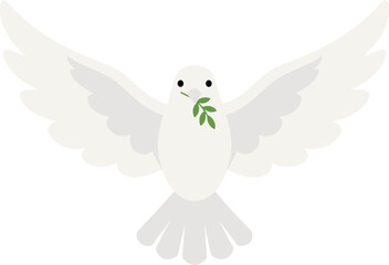 Minimalist Flat White Dove Flying with Olive Branch Illustration