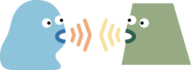 Simple Geometric Discussion Illustration Featuring Two Abstract Talking Characters