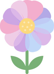 Simple Flat Design Colorful Floral Blossom with Petals and Leaf Illustration
