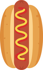 Simple Flat Hotdog with Mustard and Ketchup Illustration on White Background