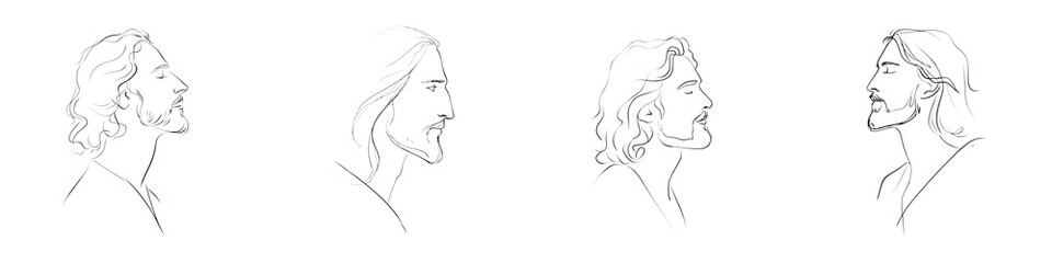 Pencil Sketch Portraits - Profile Views of Man with Long Hair and Beard