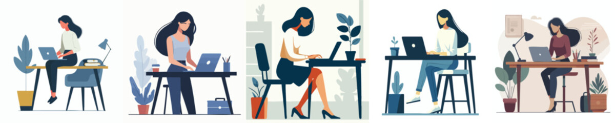 Female Entrepreneur Working on Laptop in Minimalist Home Office