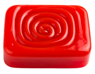 Red, glossy, square candy with spiral design