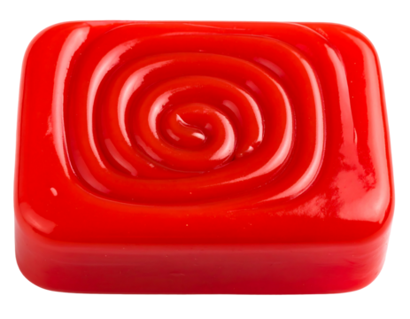 Red, glossy, square candy with spiral design